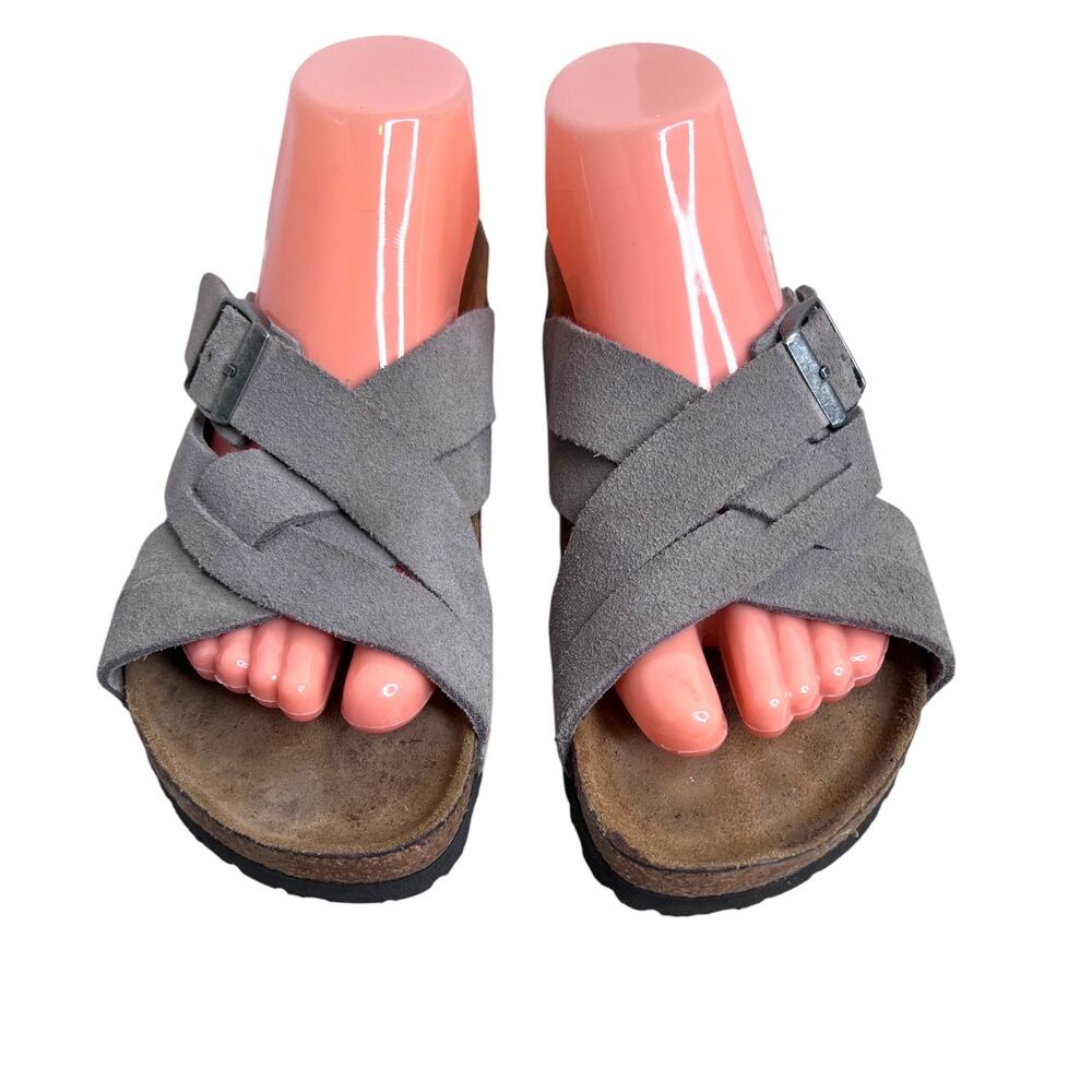 BIRKENSTOCK Lugano Soft Footbed Suede Leather Sandal in Gray Criss Cross W's 39 - Picture 5 of 12